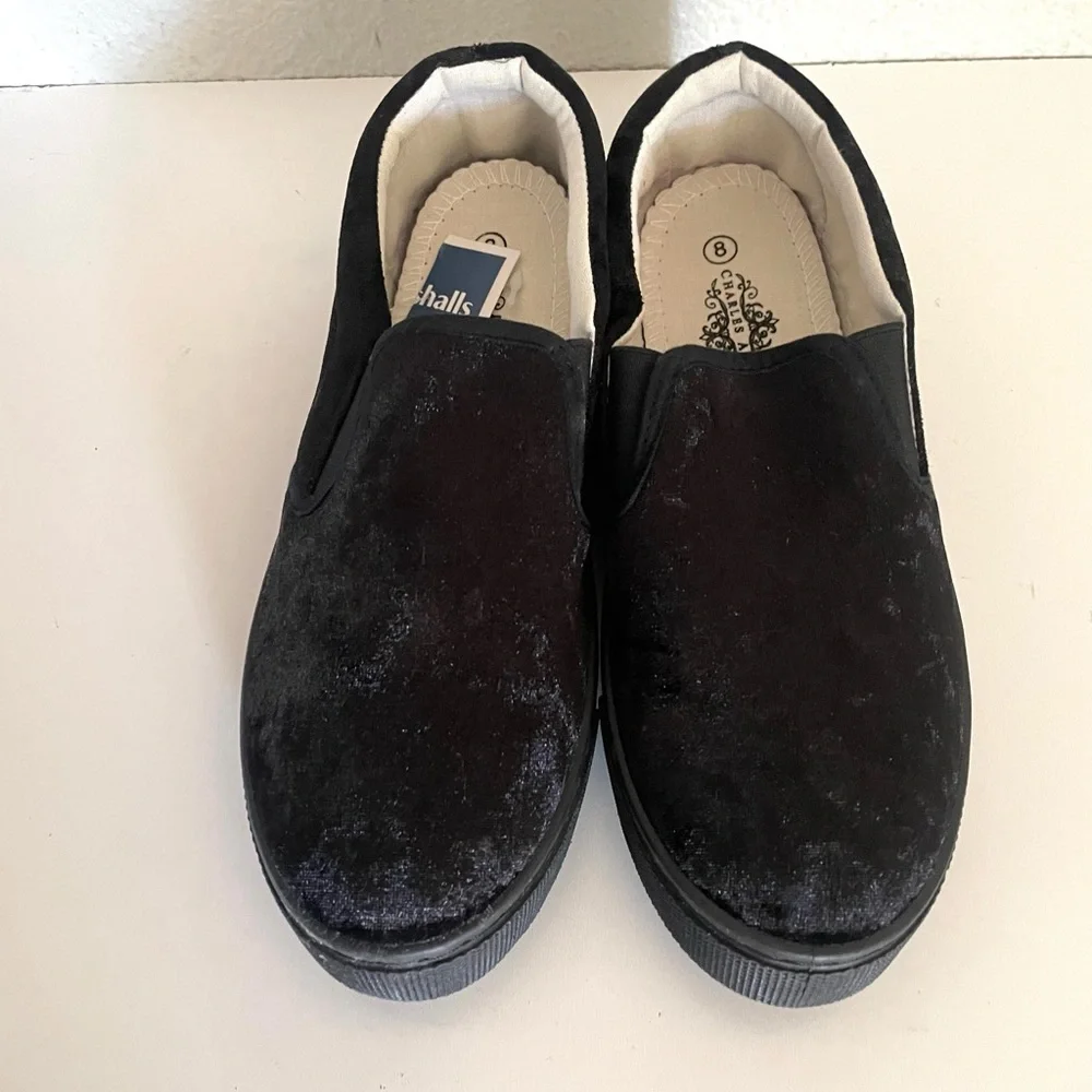 CHARLES ALBERT woman’s black slip on faux suede sneakers size- various